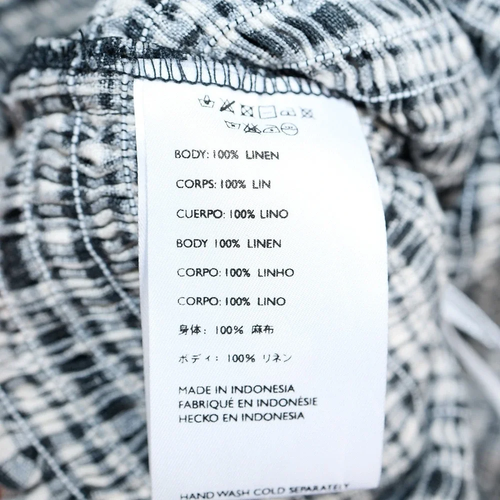 Faithfull The Brand Black White‎ Gingham Linen Smocked Puff Sleeve Blouse S